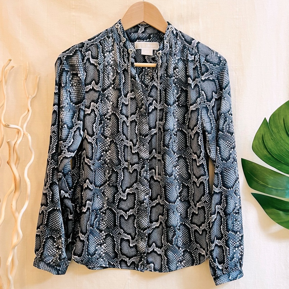 Michael Kors Animal Print Button Long Sleeve Shirt with Metal Tassels